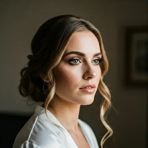 Bridal portrait in bright minimalist hotel room